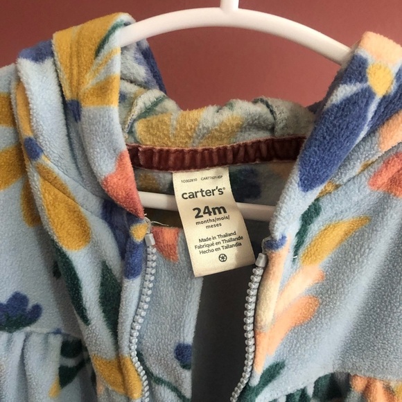 Carters 24 month fleece zip up hooded outfit 24 months floral girls - Picture 2 of 4